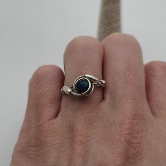 Size 7.75 Sterling Silver Handmade Wire Chrysocolla Stone Ring A3280 - Picture 3 of 8